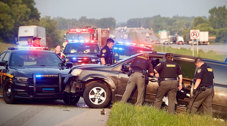 Clark County Sheriff's Office apprehended a stolen Dayton vehicle after pursuit near Enon Thursday, July 25, 2024 on Interstate 70 East. MARSHALL GORBY \STAFF