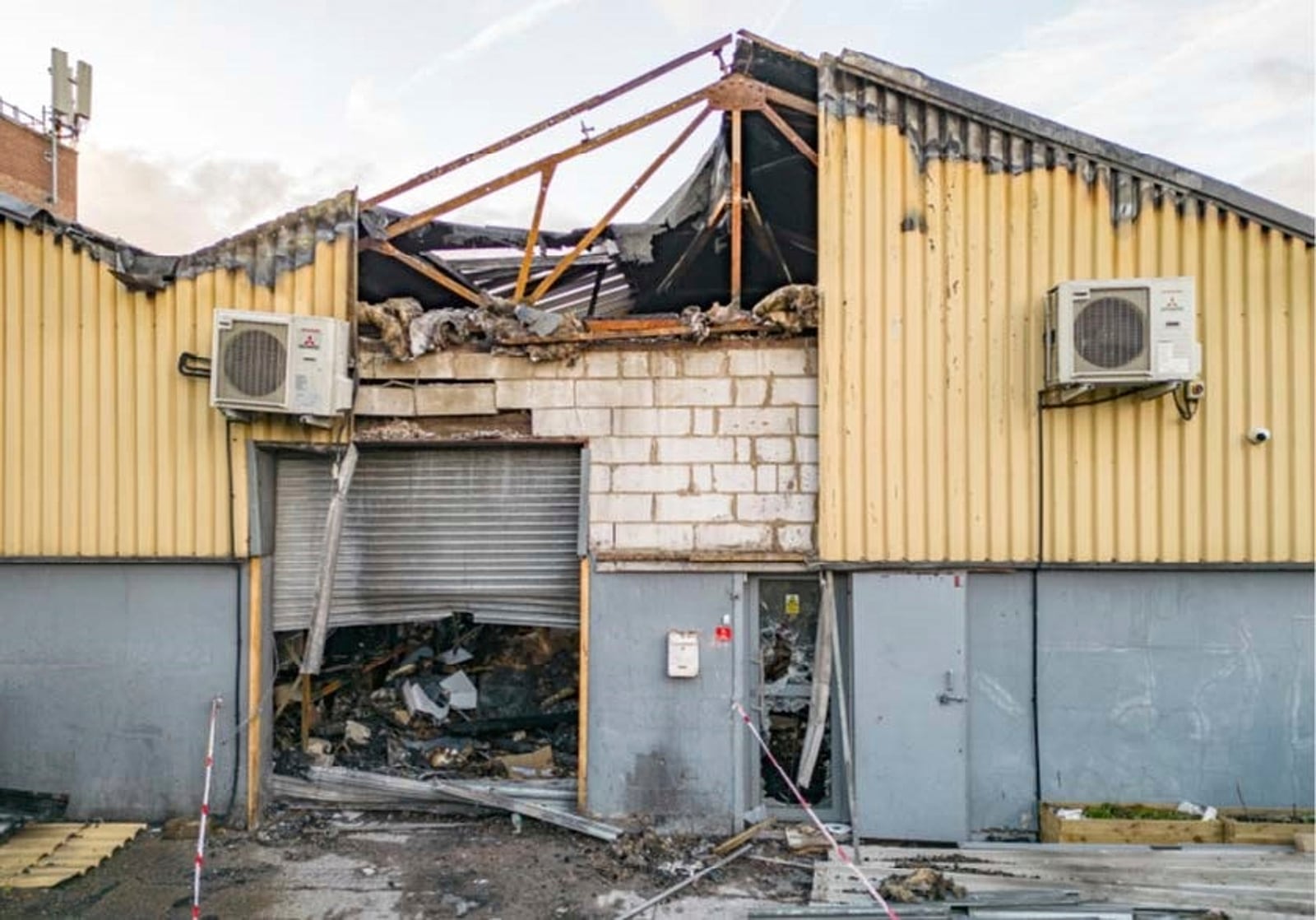 This undated handout photo taken in 2024 and provided by the London Metropolitan Police on Monday, June 9, 2025, shows damage to a warehouse in east London which was storing goods for Ukraine, after a fire which prosecutors said was organized on behalf of Russia's intelligence services. (London Metropolitan Police via AP)
