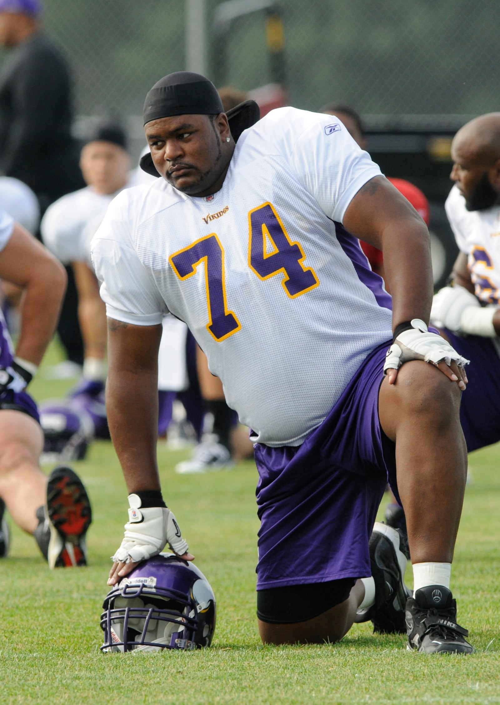 FILE - Minnesota Vikings tackle Bryant McKinnie during the NFL team's training camp Saturday, July 31, 2010 in Mankato, Minn. (AP Photo/Jim Mone, File)