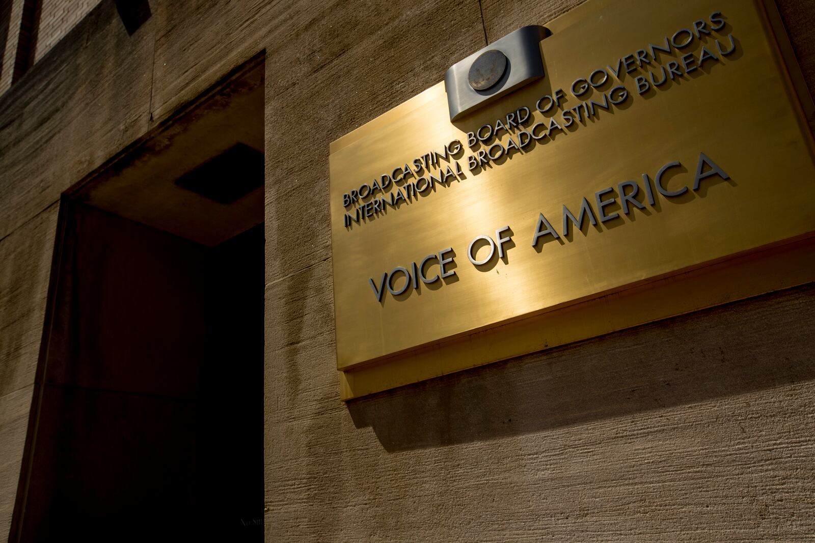 FILE - The Voice of America building is pictured, June 15, 2020, in Washington. (AP Photo/Andrew Harnik, File)
