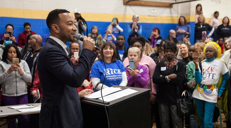 John Legend rallies Democratic voters Sunday in Dayton. Photo by Jan Underwood.