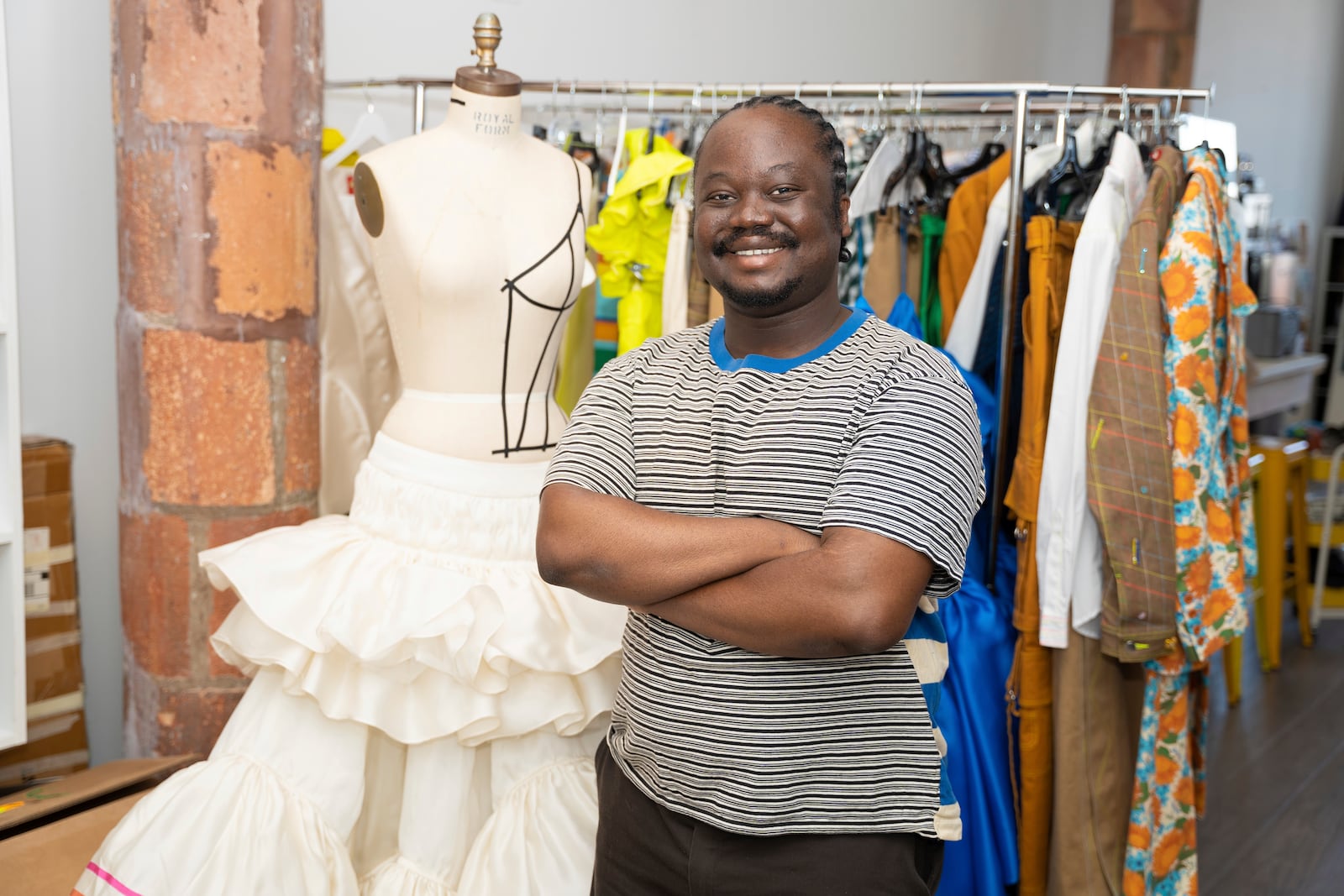 Fashion designer/founder of Agbobly, Jacques Agbobly, poses for a portrait on Thursday, May 1, 2025, in New York. (AP Photo/Gary Gerard Hamilton)