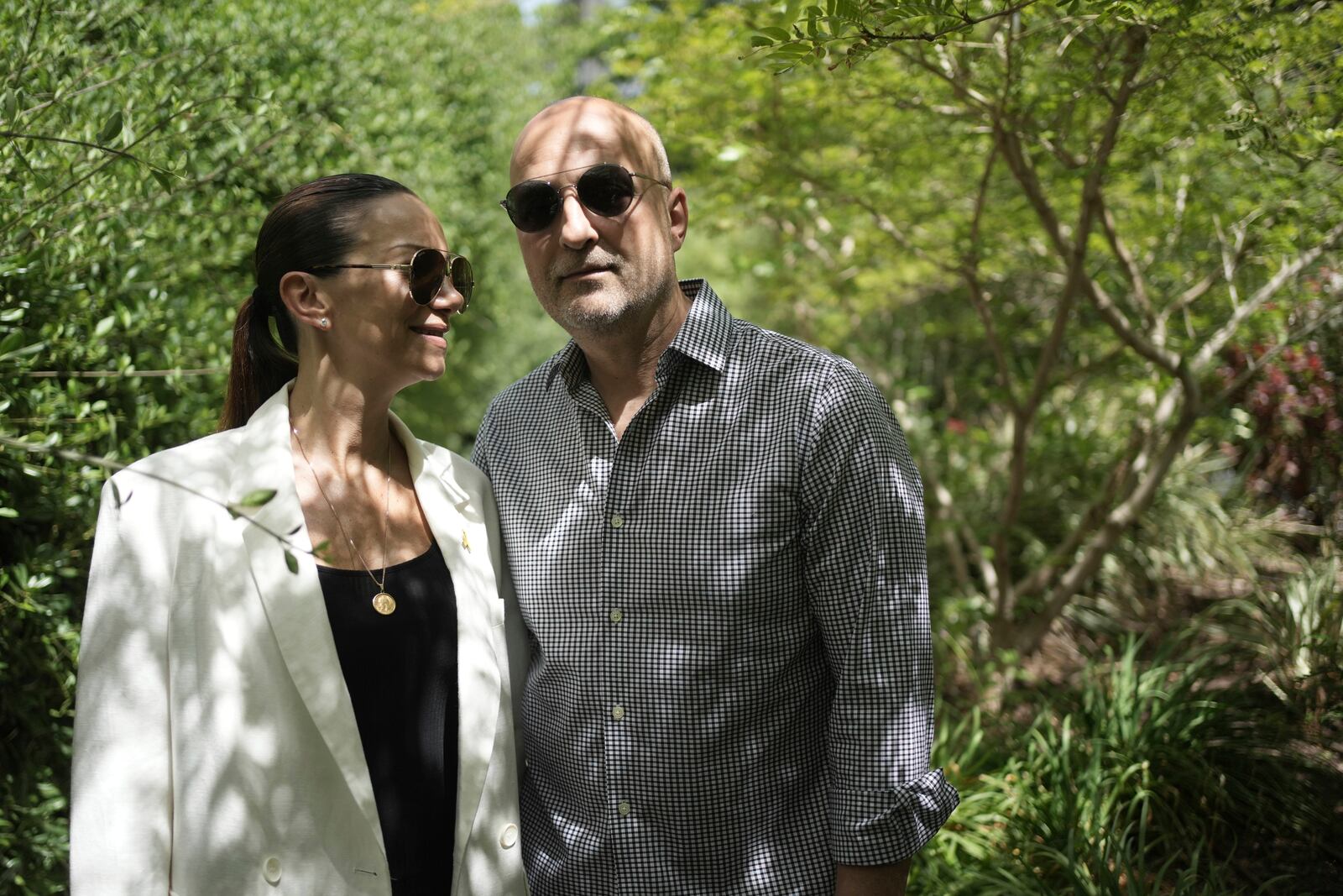 Yael and Adi Alexander, parents of freed Israeli-American hostage Edan Alexander, who was held captive by Hamas militants in the Gaza Strip, pose for a portrait in Tel Aviv, Israel, Monday, May 19, 2025. (AP Photo/Maya Alleruzzo)
