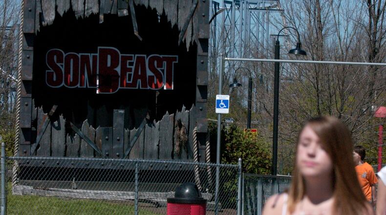 The Son of Beast remained closed in this April 2007 photo after the track will be reinforced and the loop was removed. Several people were injured on the ride in July 2006. Staff photo by Samantha Grier.