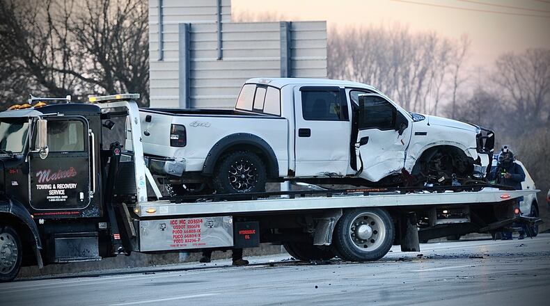 A multi-vehicle crash closed I-70 East Wednesday, Feb. 1, 2023, in Clark County. At least one minor injury was reported. MARSHALL GORBY / STAFF