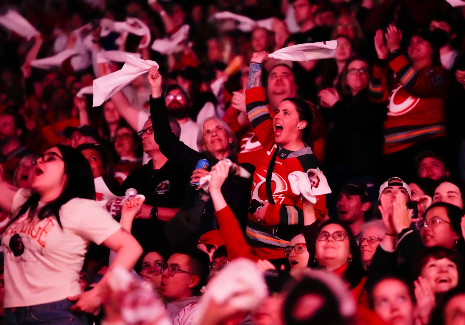 Ottawa Charge fans cheer before the start of the PWHL's Walter Cup Final against the Minnesota Frost, in Ottawa, on Tuesday, May 20, 2025. (Justin Tang/The Canadian Press via AP)