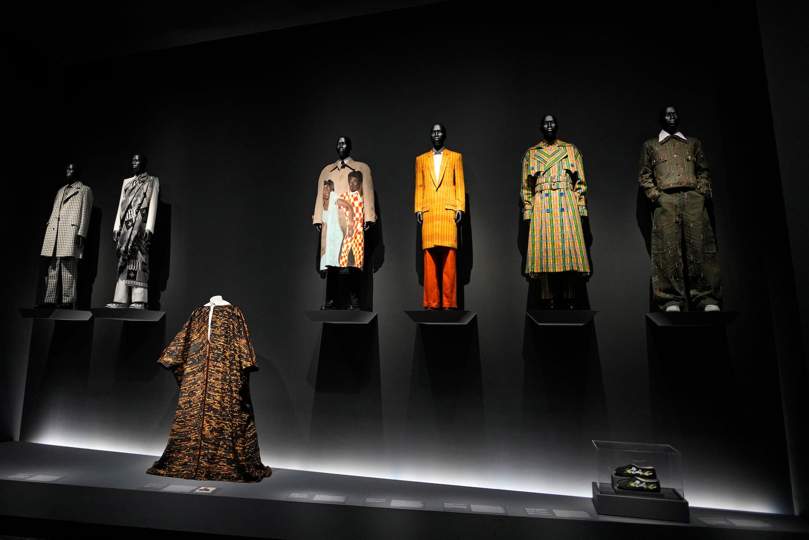 Designs are displayed at the Metropolitan Museum of Art's Costume Institute exhibition, "Superfine: Tailoring Black Style," on Saturday, May 3, 2025, in New York. (Photo by Charles Sykes/Invision/AP)