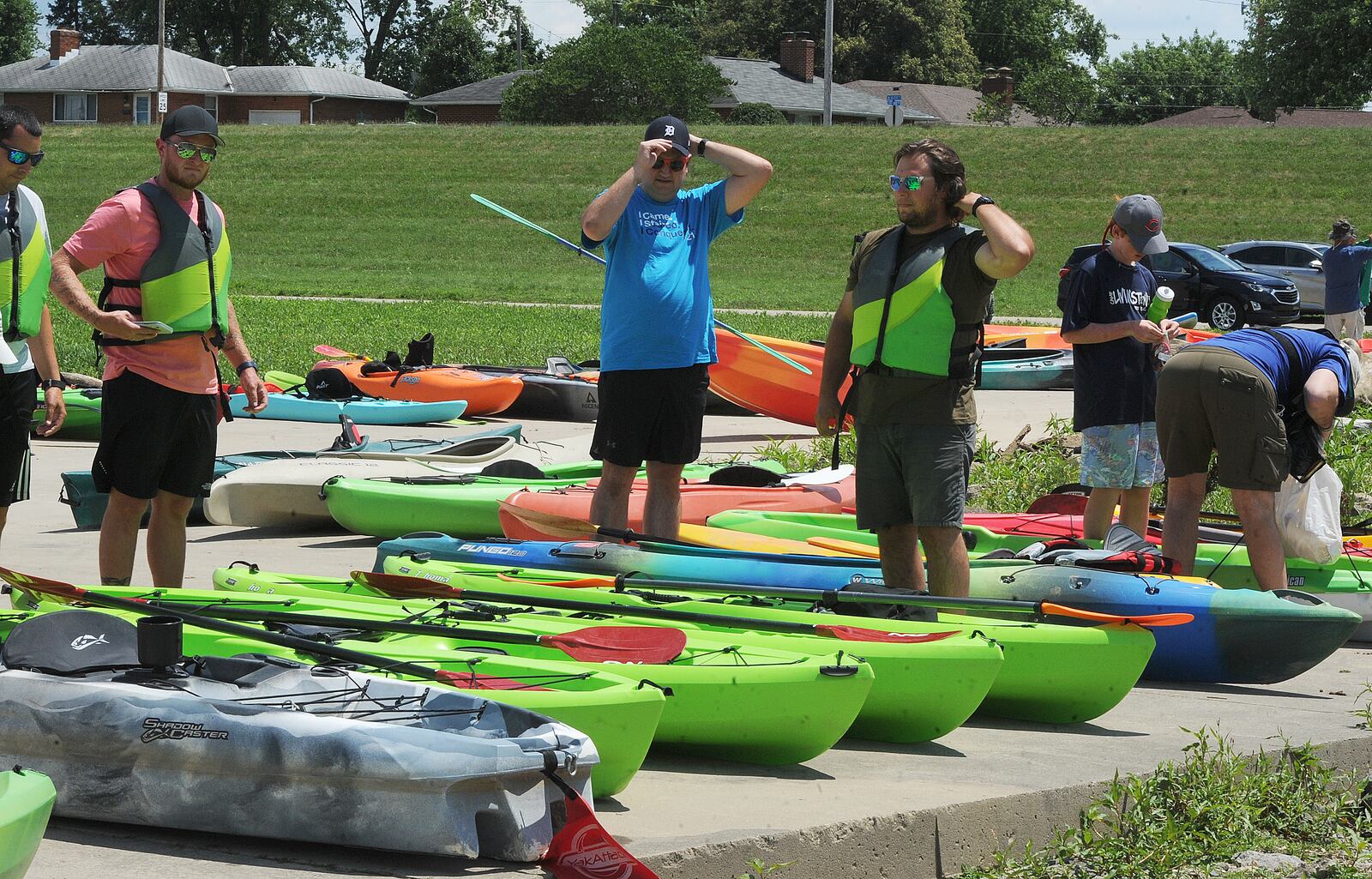 More than 100 paddlers signed up to canoe and kayak down the Great Miami River on Thursday, July 14, 2022 as part of the Great Float event. The 5-mile float started at Miami Bend Park in West Carrollton and led paddlers to Case Landing in Miamisburg. The float, sponsored by the Great Miami Riverway organization, also highlighted some areas where riverfront development is starting to take shape. MARSHALL GORBY\STAFF