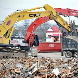 Crews demolished the Executive Inn in Springfield Friday, March 20, 2026. Contributed photo by Buck Creek Photography