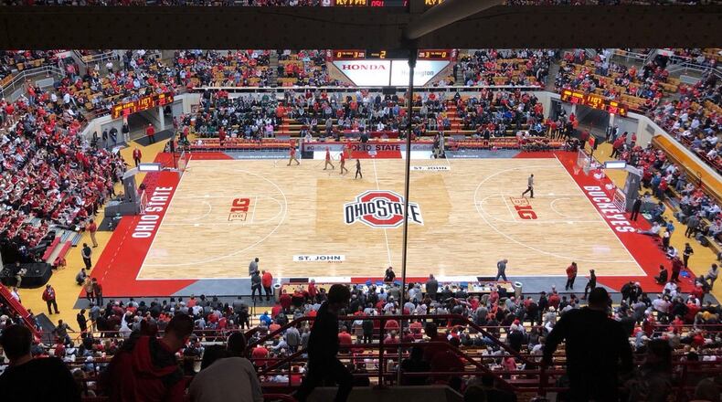Ohio State’s historic St. John Arena on a Friday night in Columbus. Marcus Hartman/STAFF