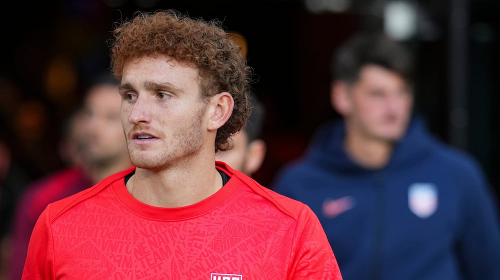 FILE - United States's Josh Sargent looks on prior to a friendly soccer match against Japan, Tuesday, Sept. 9, 2025, in Columbus, Ohio. (AP Photo/Jeff Dean, File)