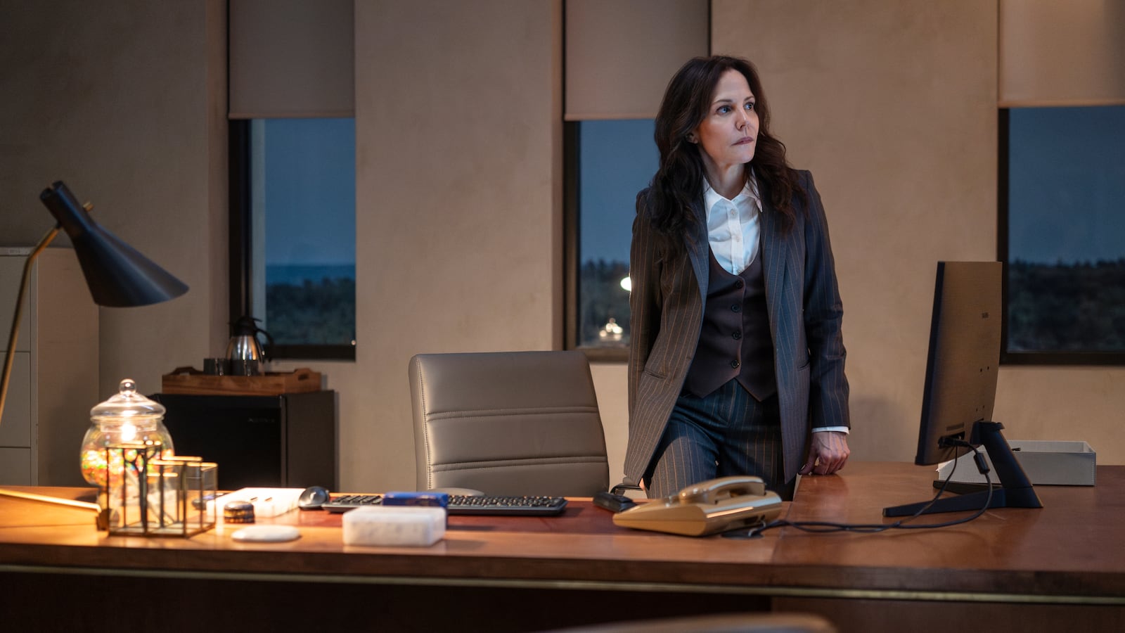 This image released by MGM+ shows Mary-Louise Parker in a scene from "The Institute." (Chris Reardon/MGM+ via AP)
