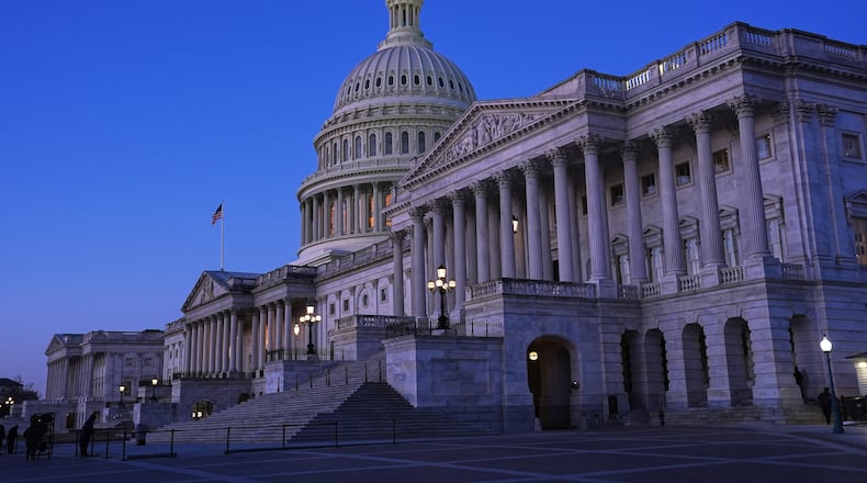 Shown is the U.S. Capitol in Washington, Tuesday, Feb. 24, 2026, ahead of President Donald Trump's State of the Union address Tuesday. (AP Photo/Matt Rourke)