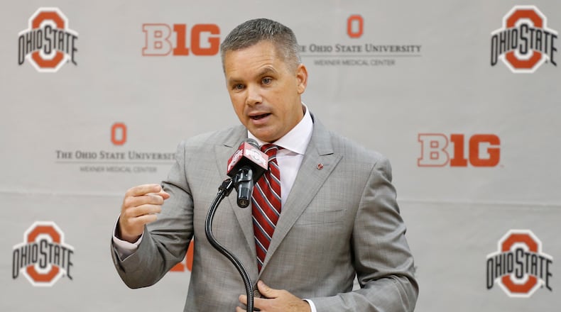 Chris Holtmann answers questions during a news conference naming him the new men’s head basketball coach at Ohio State, Monday, June 12, 2017, in Columbus, Ohio. (AP Photo/Jay LaPrete)