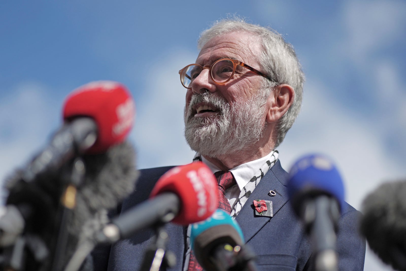 Former Sinn Fein president Gerry Adams outside the High Court in Dublin, Friday, May 30, 2025, after he was awarded 100,000 euro (£84,000) in damages after winning his libel action against the BBC. (Brian Lawless/PA via AP)