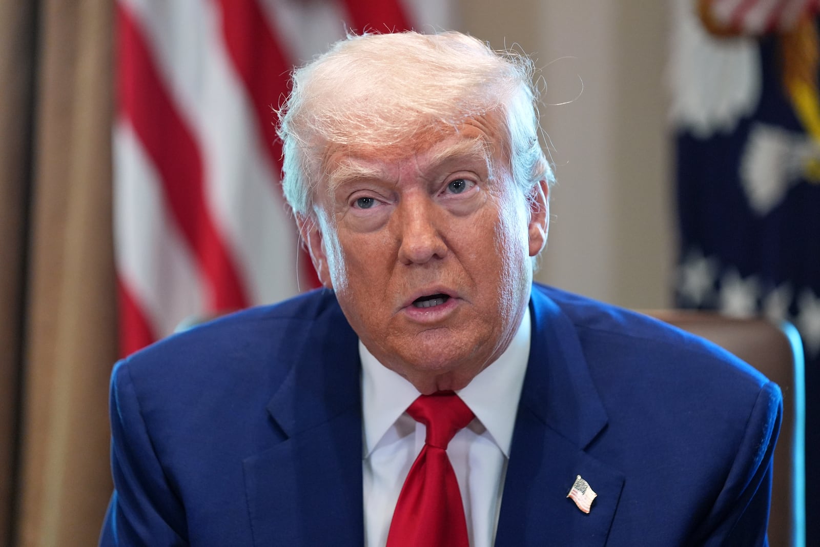 President Donald Trump speaks during a cabinet meeting at the White House, Wednesday, April 30, 2025, in Washington. (AP Photo/Evan Vucci)