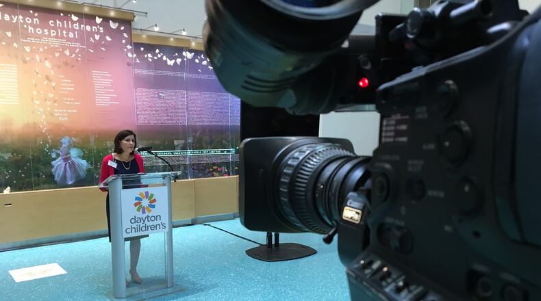 Dayton Children’s CEO Debbie Feldman addresses a press conference on its community health assessment. KAITLIN SCHROEDER/STAFF
