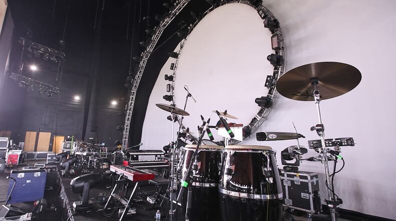 Staging for the Brit Floyd season opening show at the Rose Music Center. The Stuart and Mimi Rose Music Center at The Heights is in its third season after opening in 2015. The music venue seats 4,200 in a covered amphitheater in Huber Heights. TY GREENLEES / STAFF