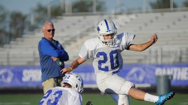 Kicker Charlie Kuhbander and the Springboro High School football team (6-1) prepares for a Week 8 game against West Carrollton on Wednesday, Oct. 14, 2015. MARC PENDLETON / STAFF