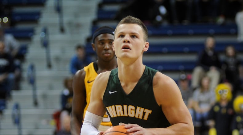 WSU’s Grant Benzinger scored 18 points. Wright State defeated host Toledo 77-69 in a men’s college basketball game on Sat., Dec. 16, 2017. MARC PENDLETON / STAFF