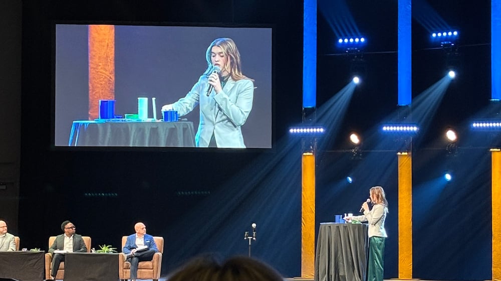 Jenna Stout presents BrightPond Designs during Cedarville University’s The Pitch on Feb. 6. PHOTO BY JENNA STOUT, CEDARVILLE UNIVERSITY / CONTRIBUTED