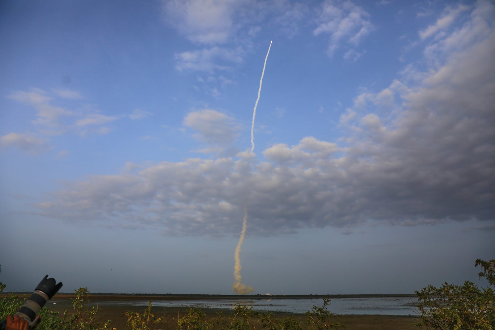The NISAR satellite, a joint mission by NASA and ISRO, lifts off aboard a GSLV-F16 rocket, from the Satish Dhawan Space Centre in Sriharikota, India, Wednesday, July 30, 2025. (AP Photo/R. Parthibhan)