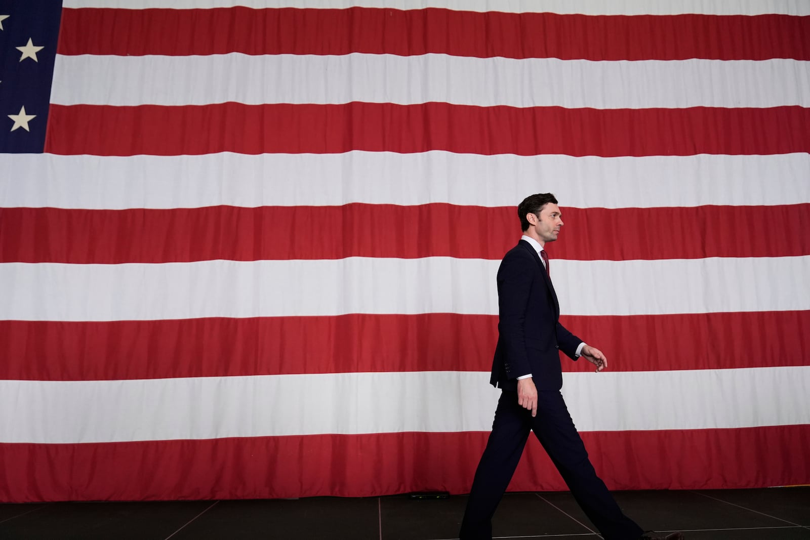 Sen. Jon Ossoff poses for a portrait during an event at Dobbins Air Reserve Base, Saturday, April 26, 2025, in Marietta, Ga. (AP Photo/Brynn Anderson)