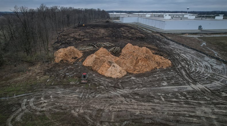 A large stand of trees was removed in late March on land owned by General Motors, adjacent to the DMAX facility on Campus Boulevard in Brookville. Jim Noelker/Staff