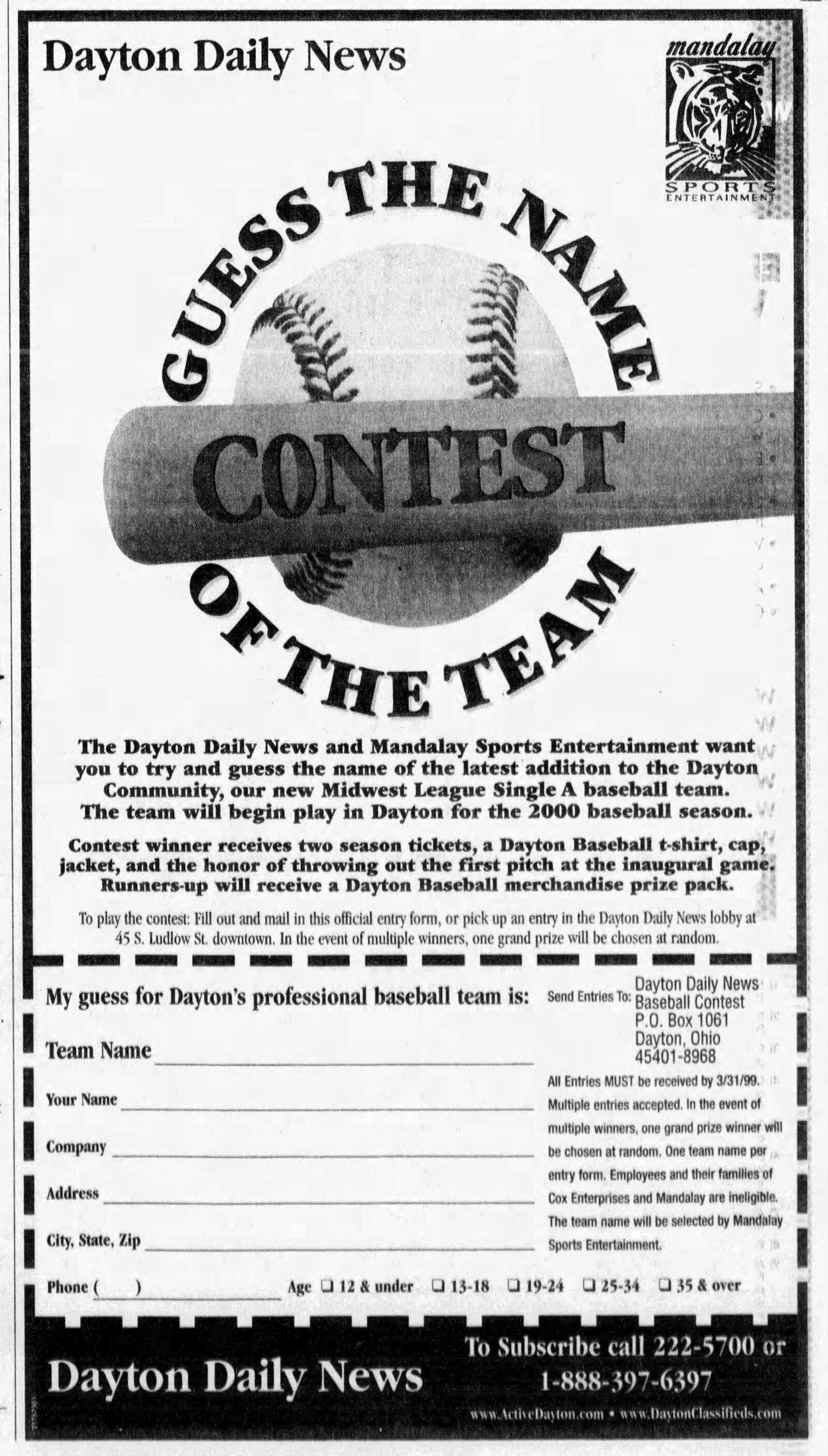 The Dayton Dragons held a "guess the name of the team" contest in 1999. DAYTON DAILY NEWS ARCHIVES