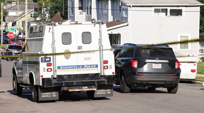 Springfield police responded Wednesday afternoon to reports of a shooting on East Cecil Street. A woman was found dead, according to police. BRYANT BILLING / STAFF
