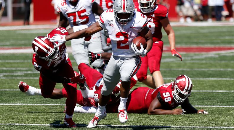 BLOOMINGTON, INDIANA - SEPTEMBER 14: J.K. Dobbins #2 of the Ohio State Buckeyes runs for a touchdown during the second quarter in the game against the Indiana Hoosiers at Memorial Stadium on September 14, 2019 in Bloomington, Indiana. (Photo by Justin Casterline/Getty Images)
