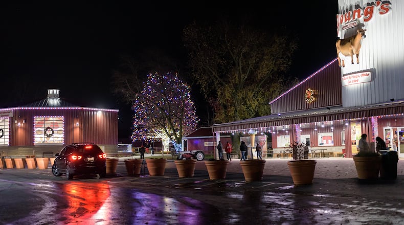 Young’s Jersey Dairy in Yellow Springs hosted the first Barnabe’s Buckeye Tree Lighting Ceremony on Saturday, Nov. 23, 2024. TOM GILLIAM/CONTRIBUTING PHOTOGRAPHER