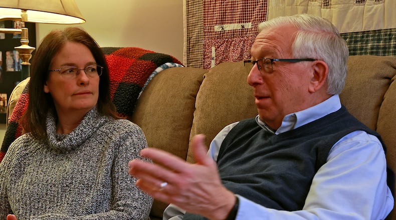 Scott Griswold and his wife, Karen, talk about Scott's Alzheimers diagnosis and the possibility of help from a new drug Thursday, Jan. 12, 2023. BILL LACKEY/STAFF