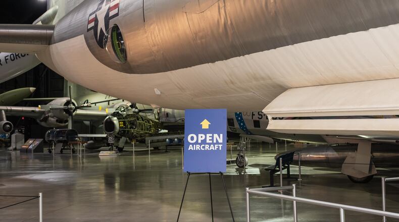 After Dark: Bombers & Brews returned to the National Museum of the U.S. Air Force on Saturday, Nov. 2, 2024. Hosted by the Air Force Museum Foundation, the museum’s quarterly after-hours 21 and up ticketed event featured food, games, trivia, cash bar, live music by Flashback and a display of rare artifacts from the famous “lost” bomber, “Lady Be Good”. Attendees had up close and personal encounters with the F-4C Phantom II (cockpit look-in) and the Convair B-36J Peacemaker (open aircraft). TOM GILLIAM / CONTRIBUTING PHOTOGRAPHER