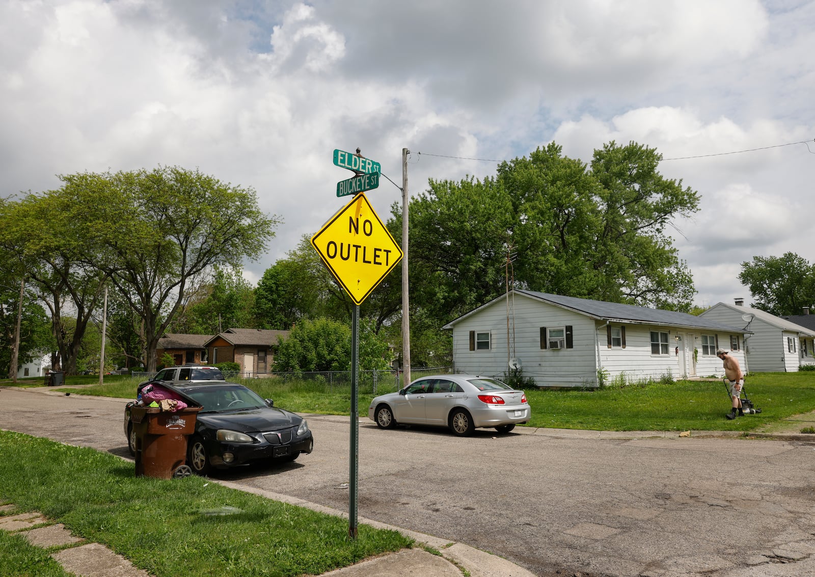 The intersection of Elder Street and Buckeye Street on Wednesday, May 14, 2025. Police are investigating a shooting that happened in this area just after 3 a.m. JOSEPH COOKE/STAFF
