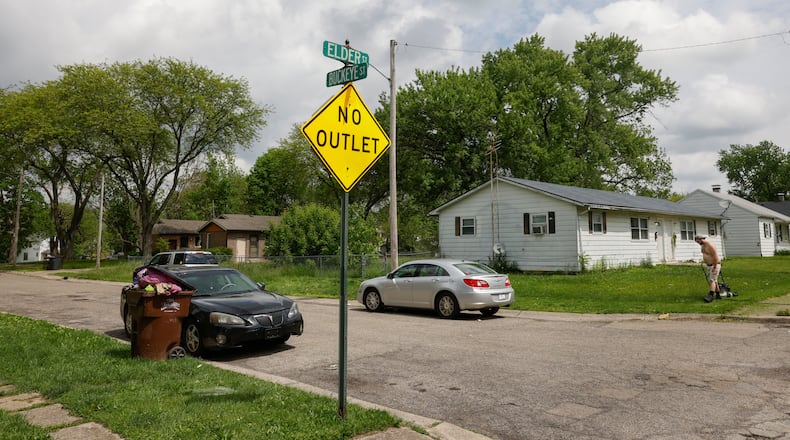The intersection of Elder Street and Buckeye Street on Wednesday, May 14, 2025. Police are investigating a shooting that happened in this area just after 3 a.m. JOSEPH COOKE/STAFF