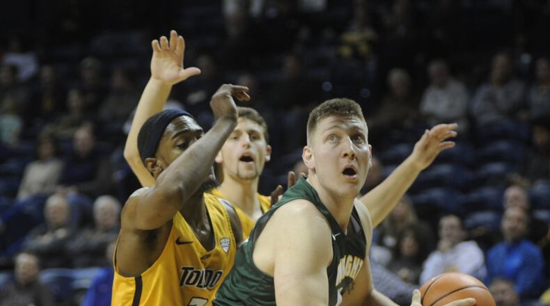 WSU’s Loudon Love works underneath. Wright State defeated host Toledo 77-69 in a men’s college basketball game on Sat., Dec. 16, 2017. MARC PENDLETON / STAFF