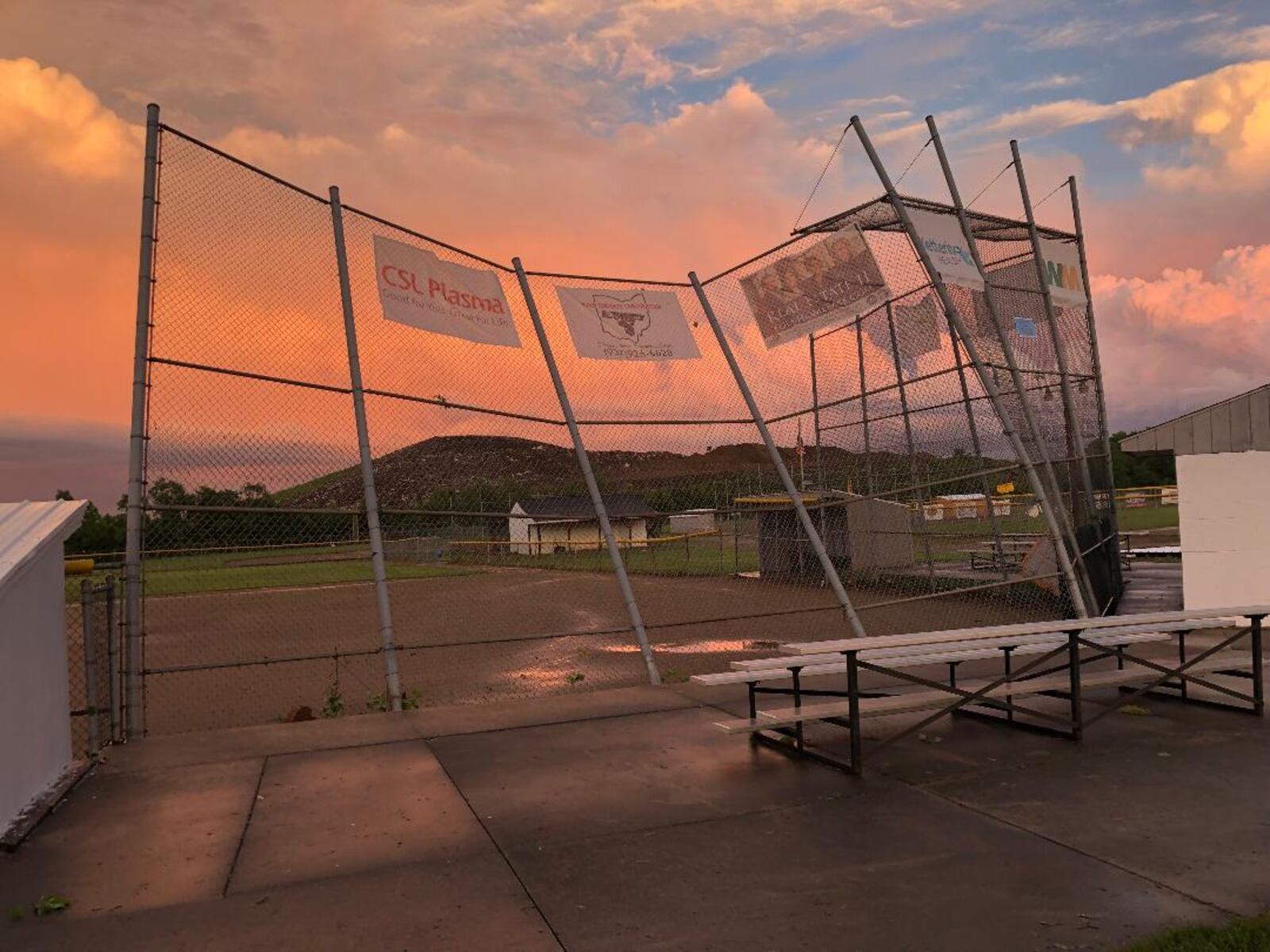 The backstop at Prosser Field on Mechanicsburg Road in Springfield was among the damage during  a storm in Springfield on Wednesday evening. The field's concession stand was completely demolished and a maintenance shed damaged.