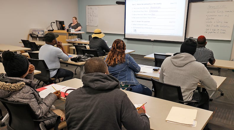 Students in class at Clark State College Wednesday, Feb. 22, 2023. BILL LACKEY/STAFF