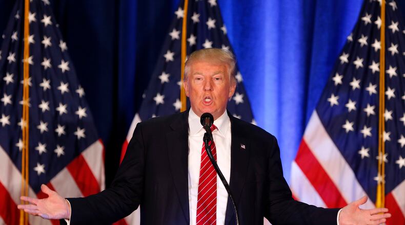 Republican Presidential candidate Donald Trump speaks in Youngstown, Ohio, Monday, Aug. 15, 2016. (AP Photo/Gerald Herbert)
