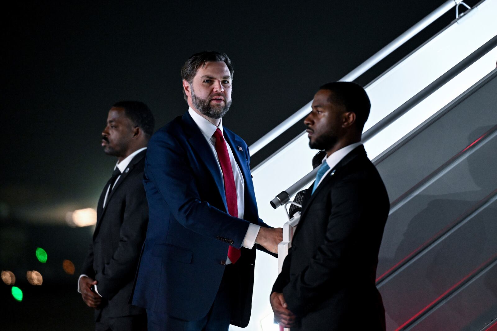U.S. Vice President JD Vance departs New Delhi en route to Jaipur, India, Monday, April 21, 2025. (Kenny Holston/The New York Times via AP, Pool)