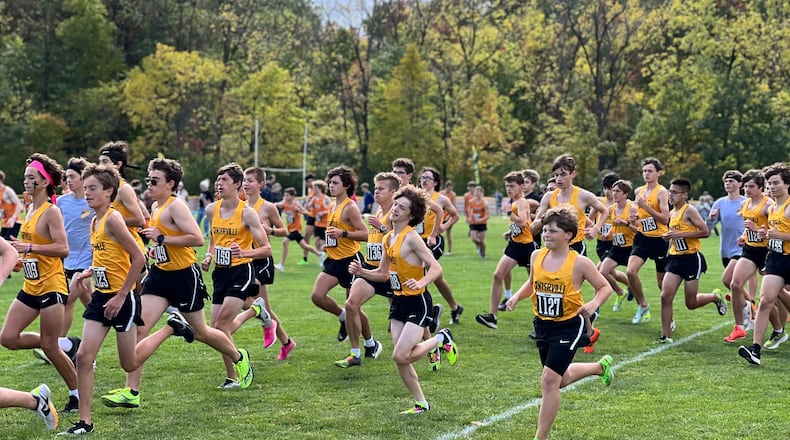Centerville runners participated in the 2023 GWOC Cross Country Championships hosted by Northmont on Oct. 14. AIMEE HANCOCK/STAFF