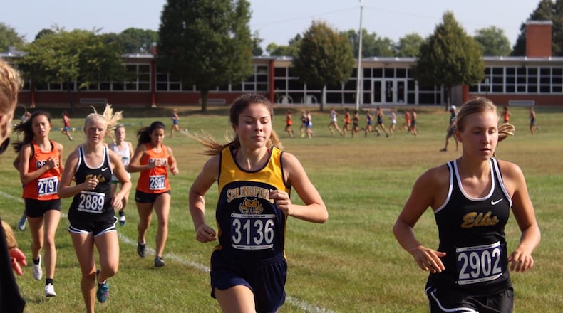 Katie Miller (3136) has provided a big boost to Springfield High School's girls cross country team this season. CONTRIBUTED