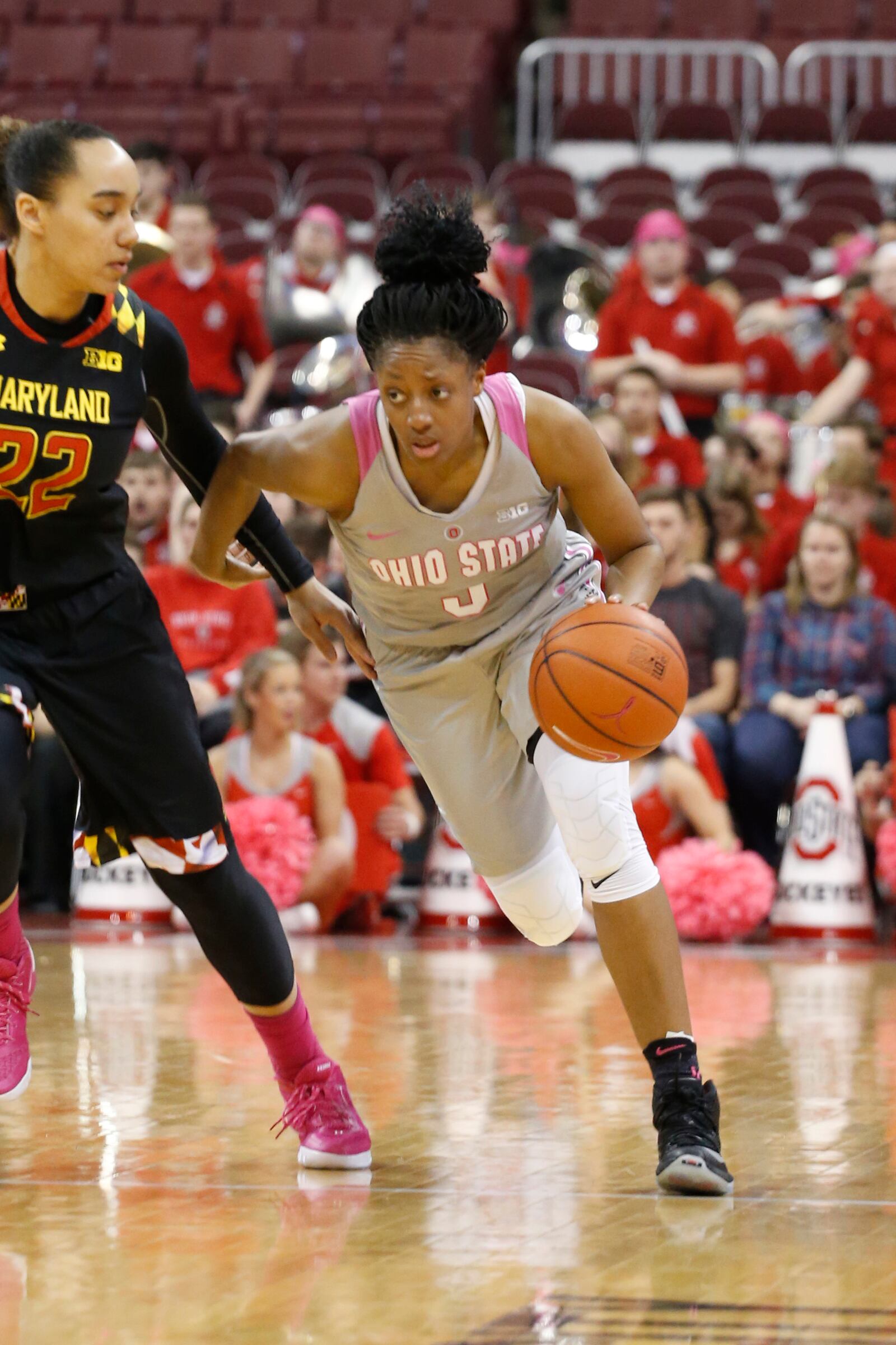 Ohio State’s Kelsey Mitchell plays against Maryland during an NCAA college basketball game Monday, Feb. 20, 2017, in Columbus, Ohio. (AP Photo/Jay LaPrete)