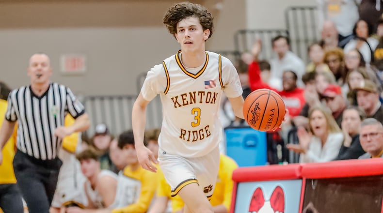Kenton Ridge's Ckai Rogan against Dunbar in a Division II district boys basketball semifinal at Trotwood-Madison High School on March 5, 2024. Michael Cooper/CONTRIBUTED