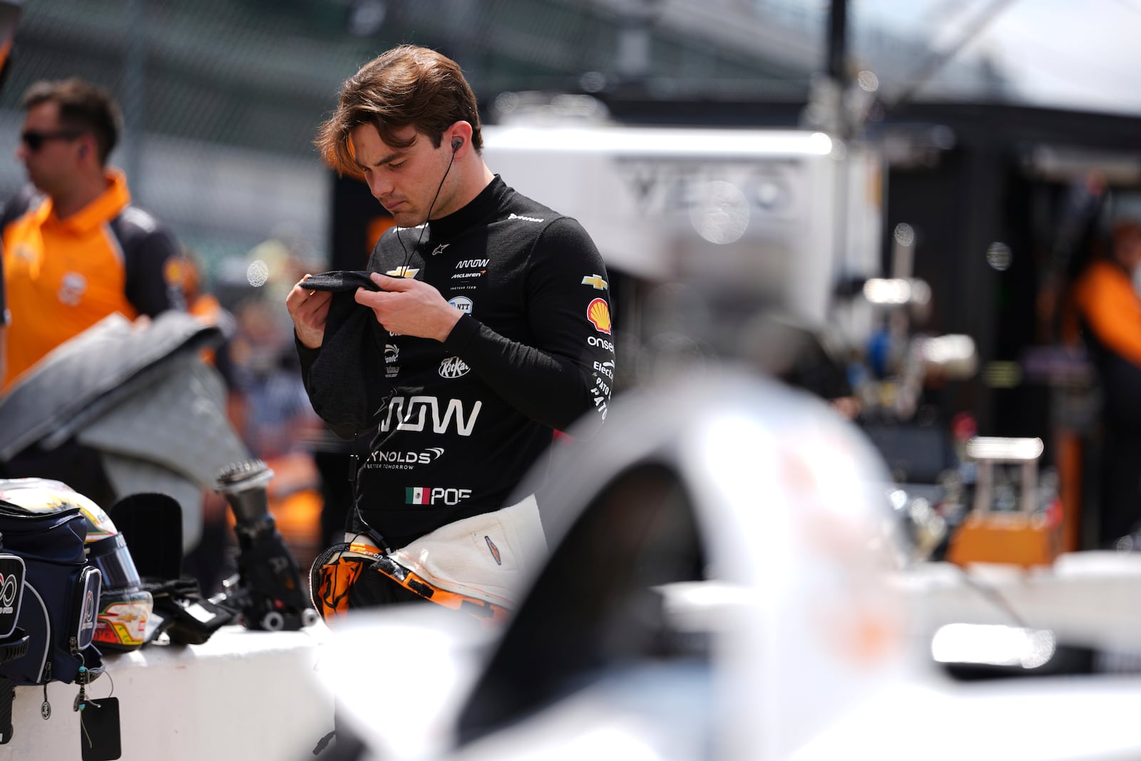 Pato O'Ward, of Mexico, prepares to drive during practice for the Indianapolis 500 auto race at Indianapolis Motor Speedway in Indianapolis, Wednesday, May 14, 2025. (AP Photo/Michael Conroy)