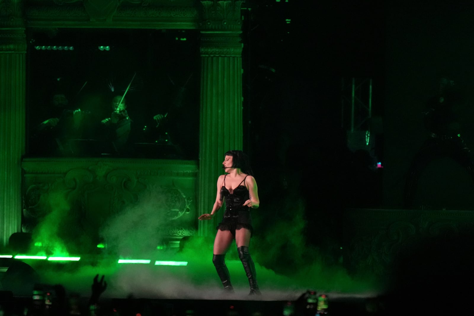 Lady Gaga performs during her free concert on Copacabana Beach in Rio de Janeiro, Saturday, May 3, 2025. (AP Photo/Silvia Izquierdo)
