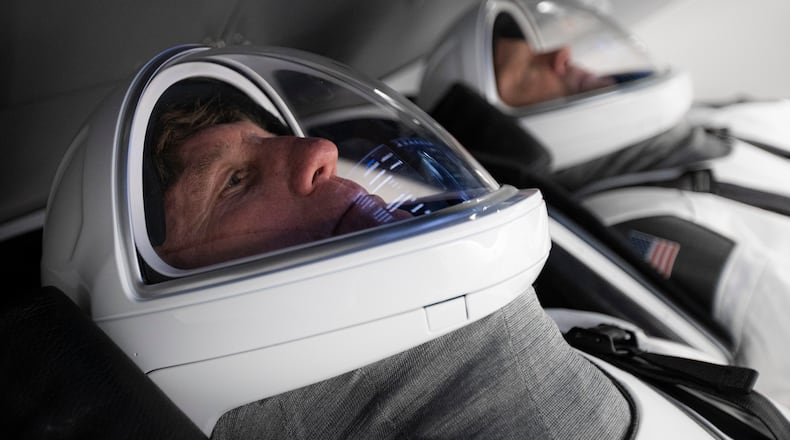 Pilot Larry Connor (left) and Commanader Mike Lopez-Alegria during training for Axiom Space's Ax-1 mission. Photo courtesy of Axiom Space and SpaceX.