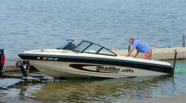 A boater launches his watercraft into Eastwood Lake on Tuesday, May 25, 2021. National Safe Boating Week is held from May 22-28, 2021, reminding all boaters to brush up on boating safety skills and prepare for the boating season. MARSHALL GORBY\STAFF