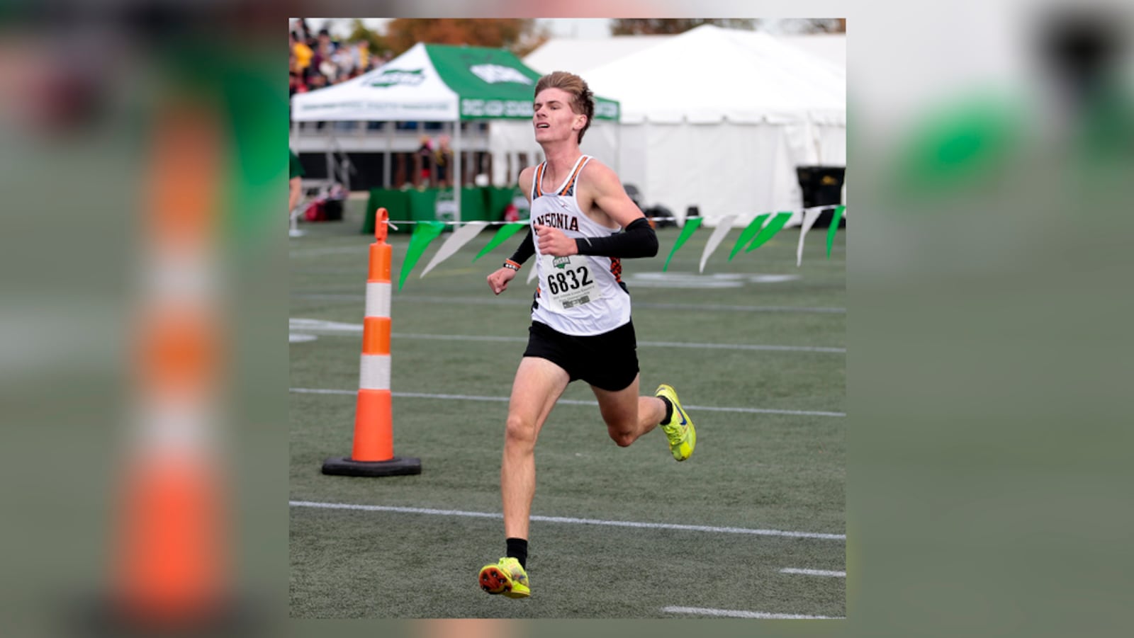 Ansonia junior Bennett Lehman races down the final stretch of the race as he captures the 2025 OHSAA Division IV State Cross Country Championship, Sat. Nov. 1, 2025, at Fortress Obetz in Columbus. STEVEN WRIGHT / STAFF